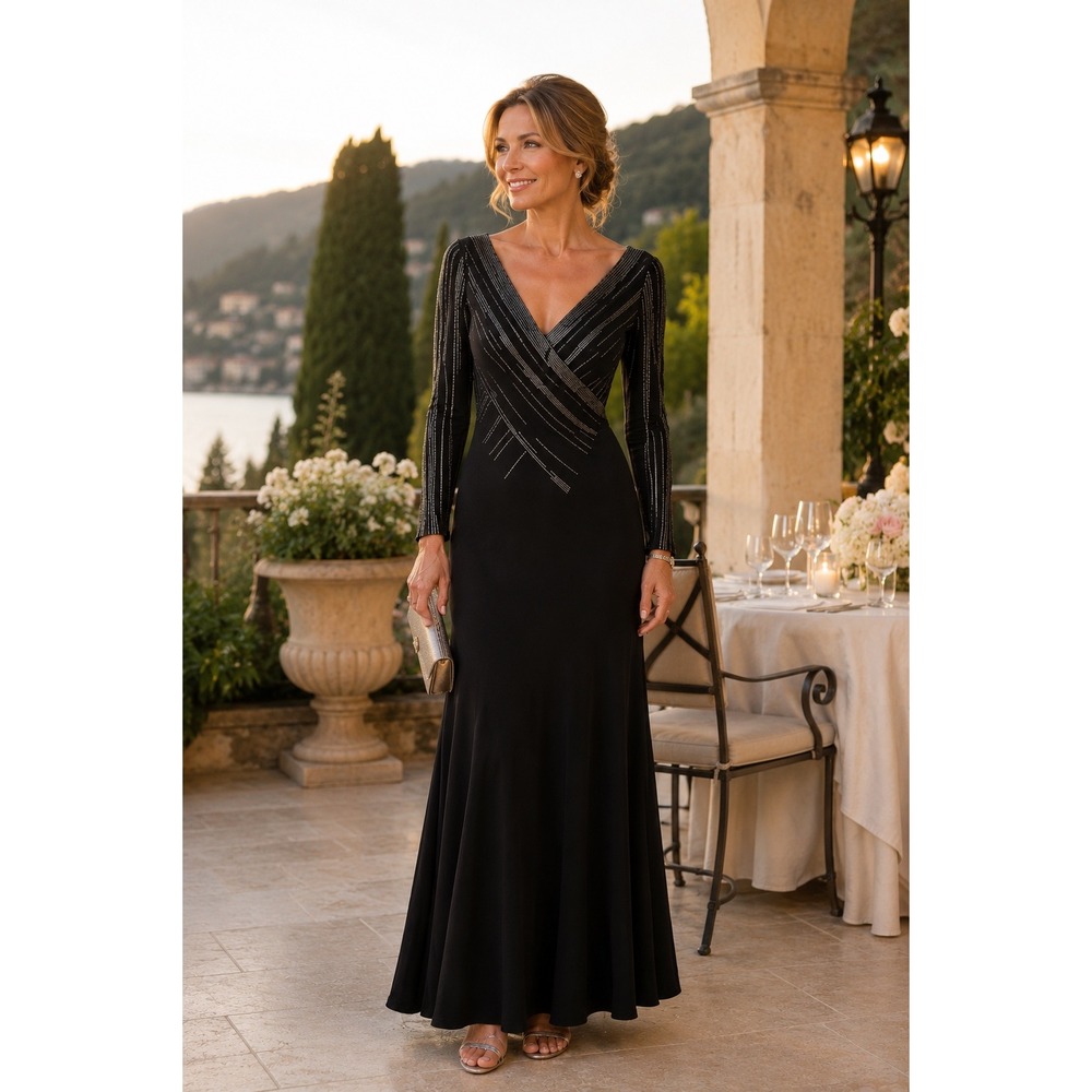 NWT Tadashi Gown Women L Metallic Stripe Long Sleeve Maxi Dress USA Luxury